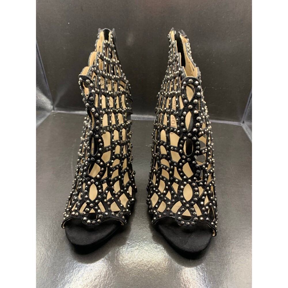 Zigi Soho "Duran" Black Rhinestone Cage High Heel Evening Sandals size 5.5M